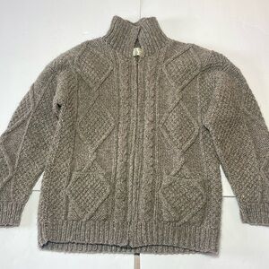 Ecuador Native Knit -  hand made chunky fisherman 100% wool cardigan - size L